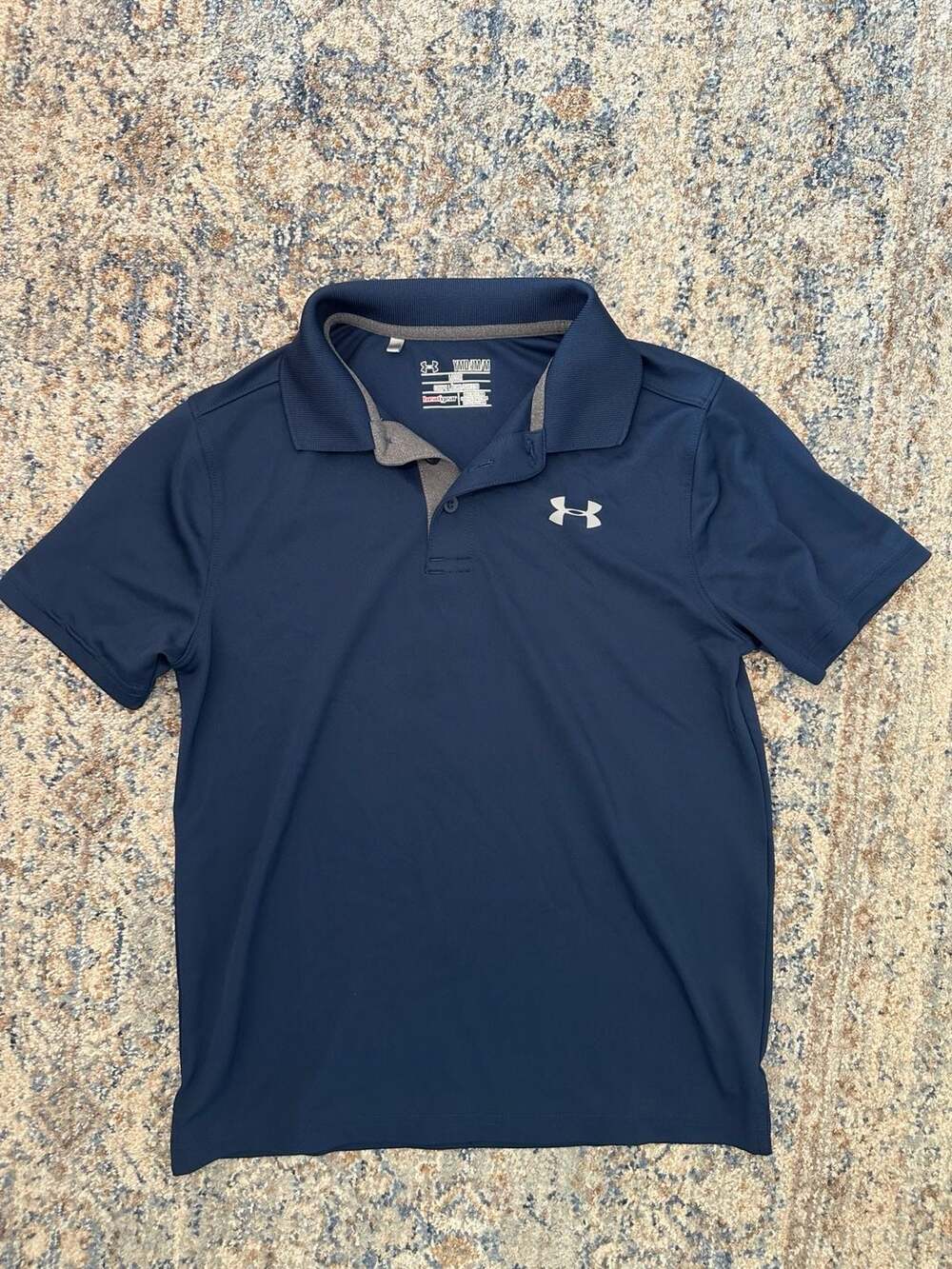 Under Armour HeatGear Loose Navy Blue Short Sleeve Golf Polo Shirt Youth Medium